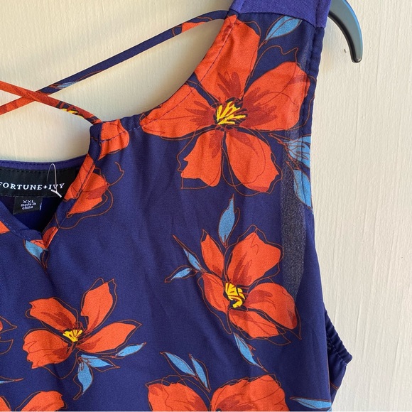 Orange and Blue  Tank Top with Criss-Cross Front Detail - Picture 5 of 8